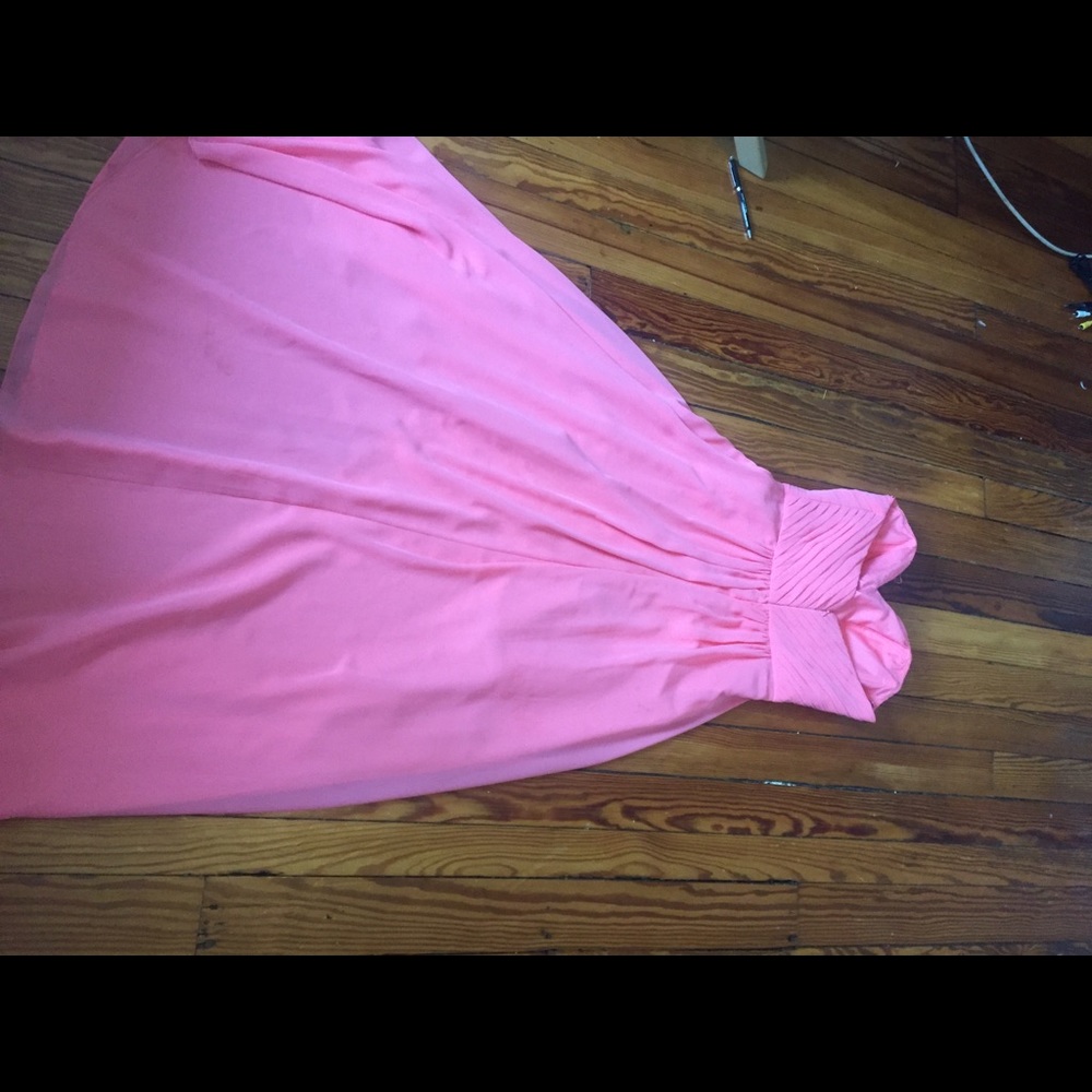 Mori Lee coral high-low bridesmaid dress #142 - Picture 5 of 8